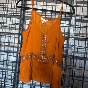 ‼️5/$25 Embroidered Sequin Spaghetti Strap Tank medium m Top - Orange burnt A8